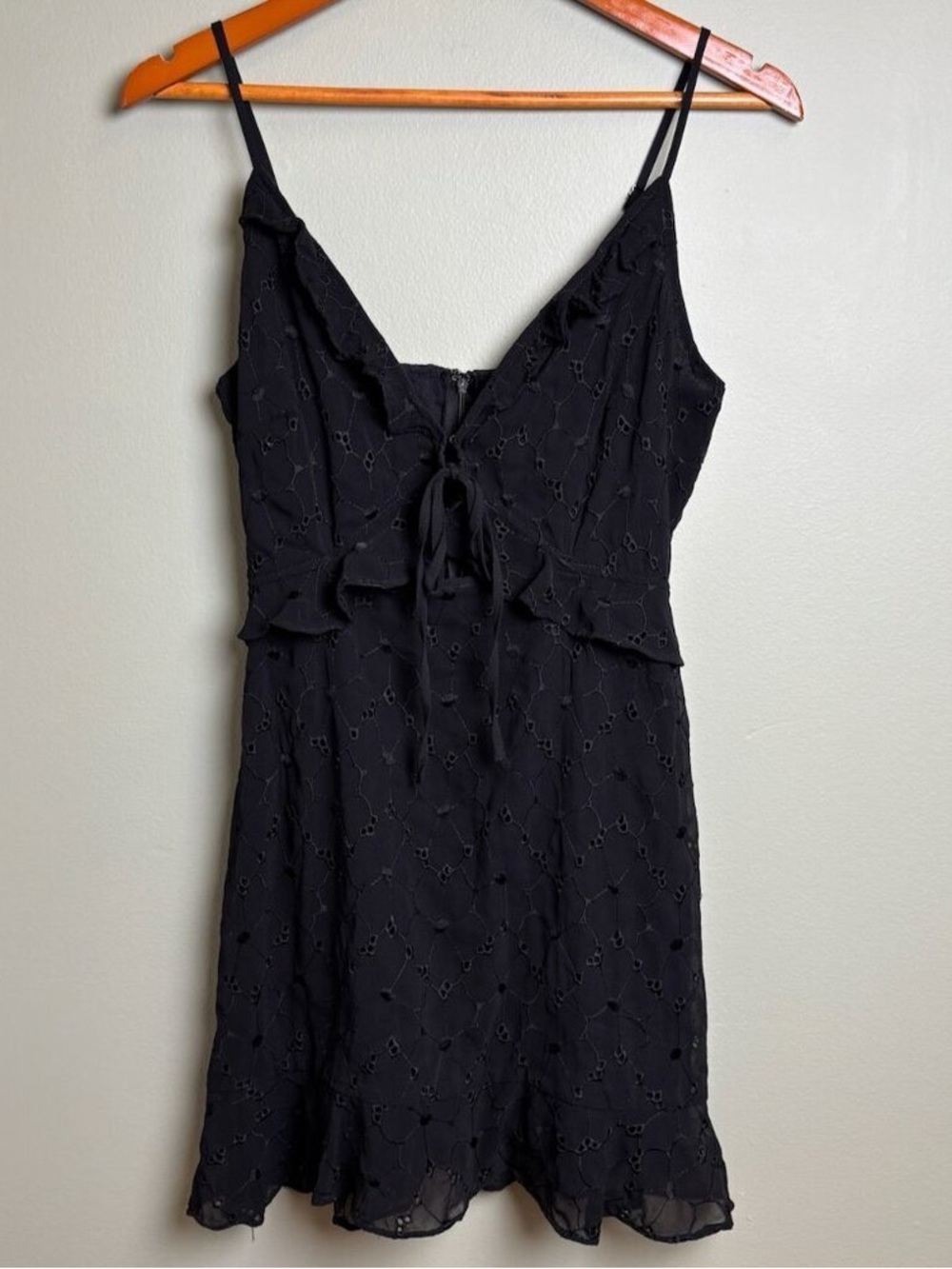 Storia Black Eyelet Tie-Front Mini Dress